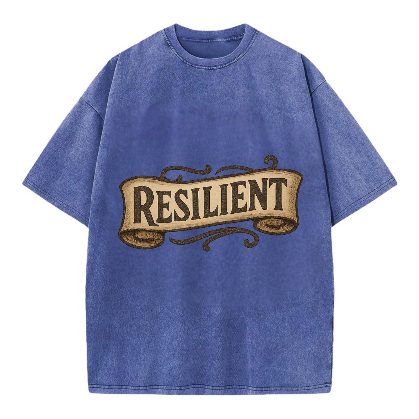 Bold typography design - "RESILIENT" - bouncing back, unbreakable spirit - Vintage T-shirt - Blue
