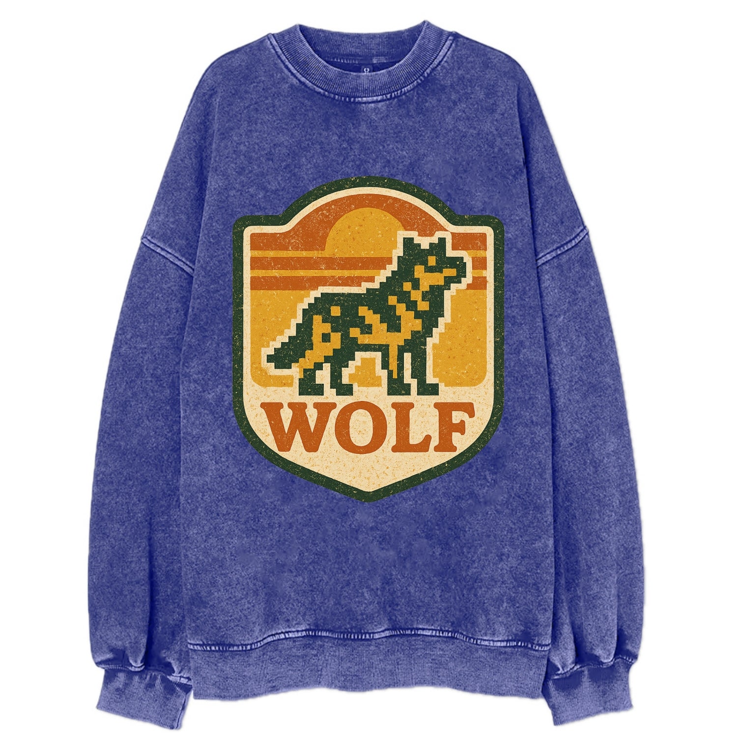 Digital Pixel Wolf  - Vintage Sweatshirt - Blue