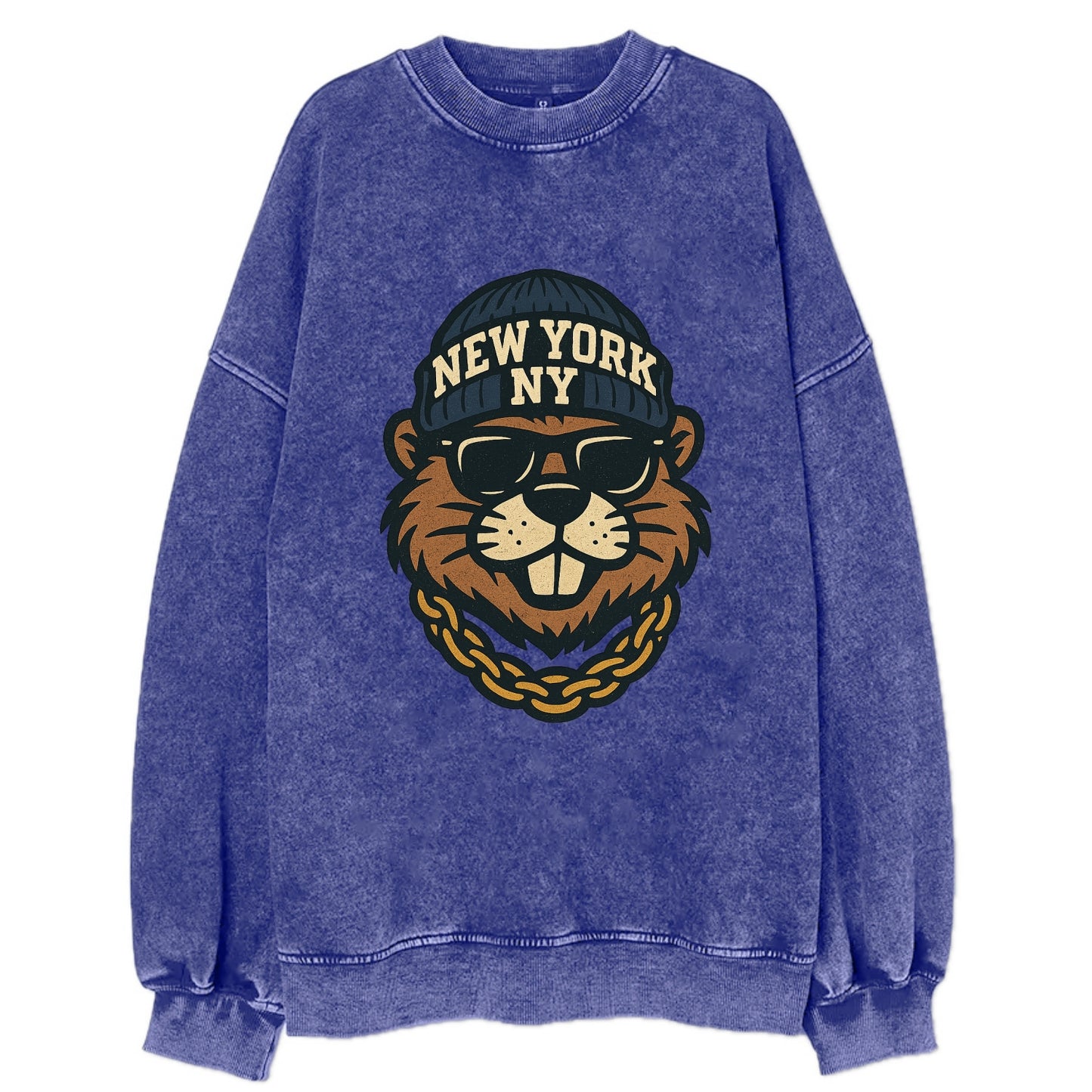 {animal:beaver,locationText:NEW YORK,initials:NY,beanieColor:nav - Vintage Sweatshirt - Blue