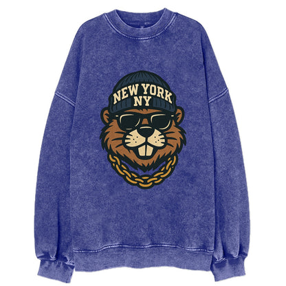 {animal:beaver,locationText:NEW YORK,initials:NY,beanieColor:nav - Vintage Sweatshirt - Blue