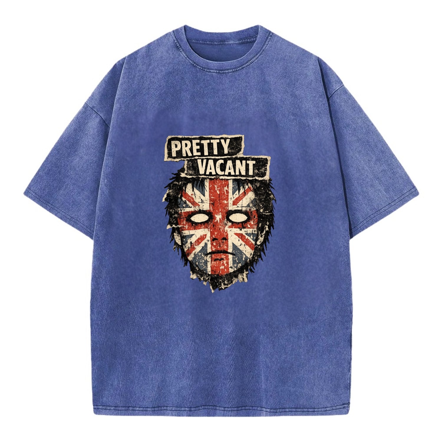 PRETTY VACANT | Blank stare Union Jack face | Empty expression | Punk nihilism | - Vintage T-shirt - Blue