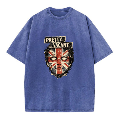 PRETTY VACANT | Blank stare Union Jack face | Empty expression | Punk nihilism | - Vintage T-shirt - Blue