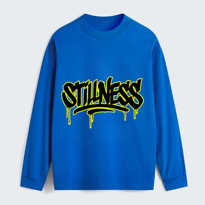 Bold typography design - "STILLNESS" - quiet power, peaceful presence - Classic Long Sleeve Shirt - Blue