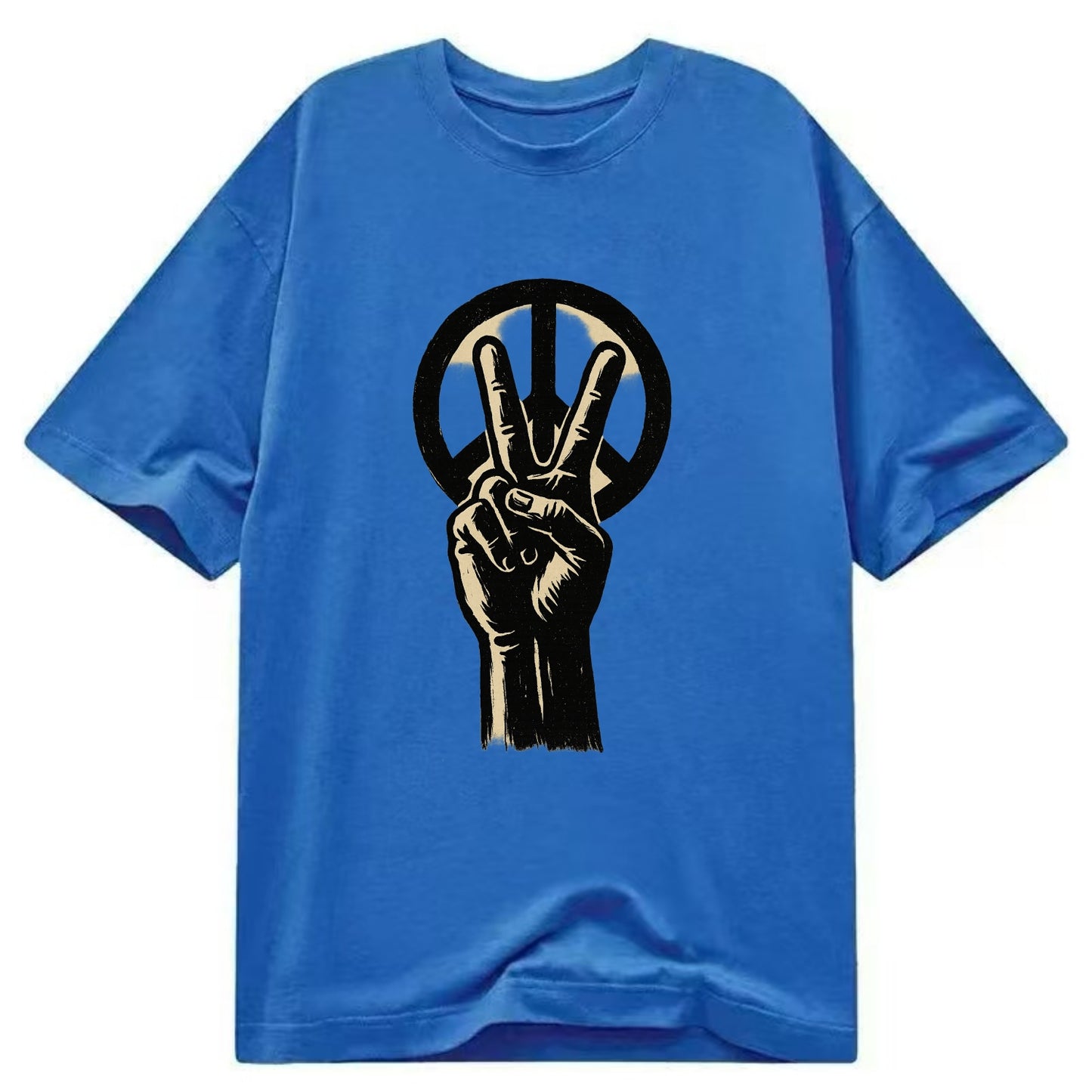 Peace sign hand gesture - anti-war movement ink brushstrokes - Classic T-shirt - Blue