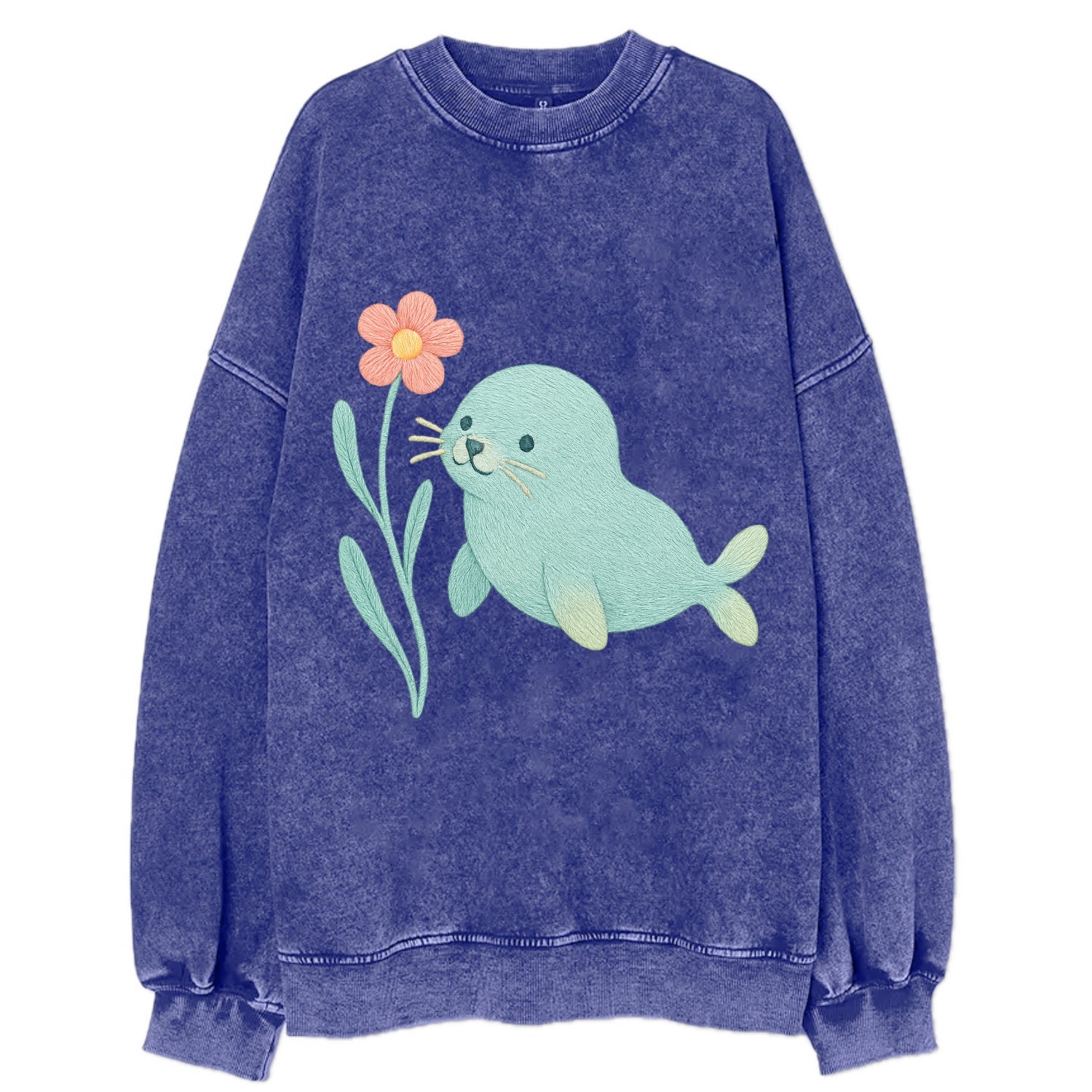 Mint Seal Pup - Vintage Sweatshirt - Blue