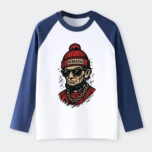 Lincoln Cornhusker wearing Nebraska bean - Raglan Long Sleeve T-Shirt