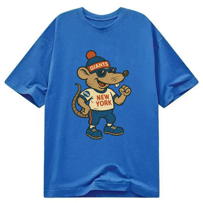 New York Rat wearing Giants beanie with subway patch and wayfarer sunglasses - Classic T-shirt - Blue
