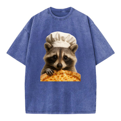 Pizza Dad Raccoon  - Vintage T-shirt - Blue