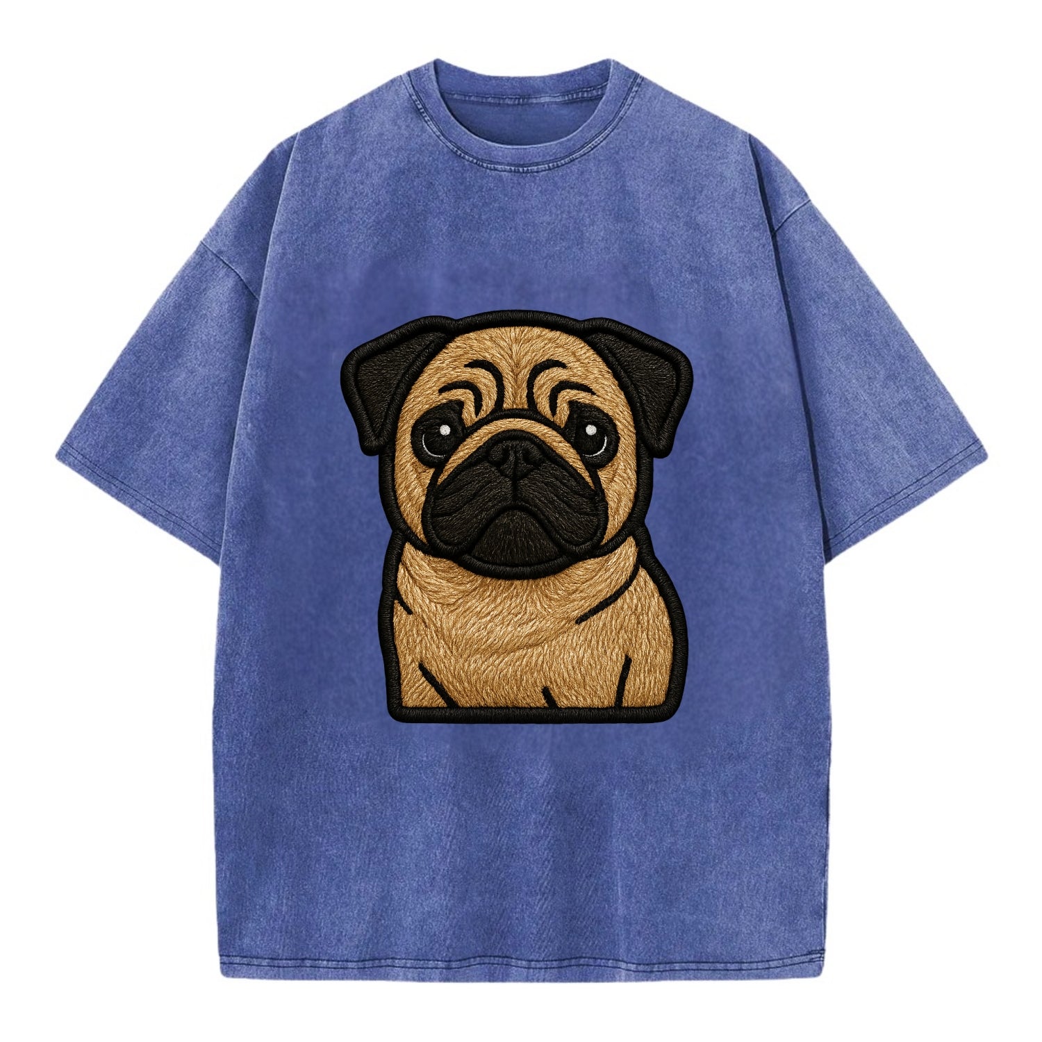 Pug - Contemporary wrinkled design with - Vintage T-shirt - Blue
