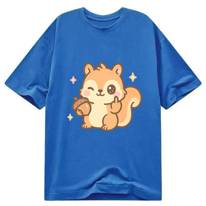 sweet squirrel holding acorn in one paw, flipping off with the other - Classic T-shirt - Blue