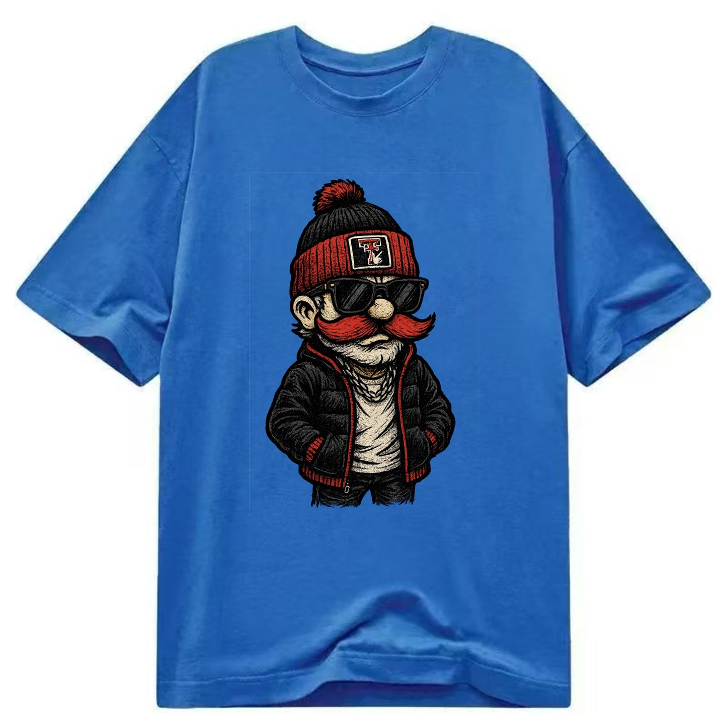 Lubbock Raider wearing Texas Tech beanie with guns up patch - Classic T-shirt - Blue