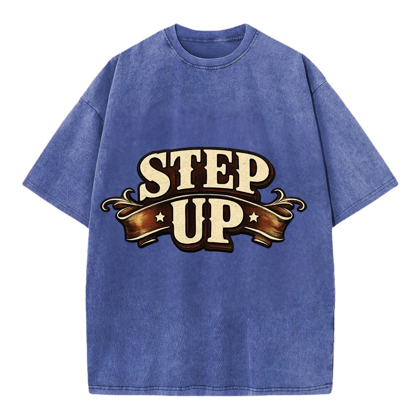 Bold typography design - "STEP UP" - rise to occasion, take charge - Vintage T-shirt - Blue