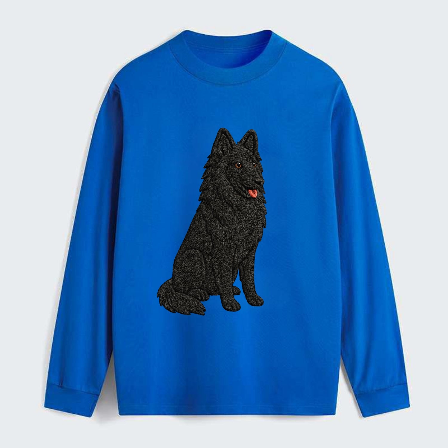 Belgian Sheepdog - Black long-haired embroidered pose - Classic Long Sleeve Shirt - Blue