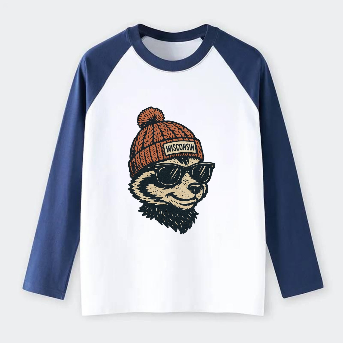 Madison Badge - Raglan Long Sleeve T-Shirt - Blue