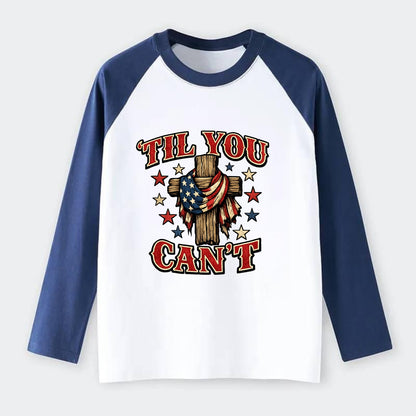 Til You Cant - Flag Cross - Raglan Long Sleeve T-Shirt - Blue
