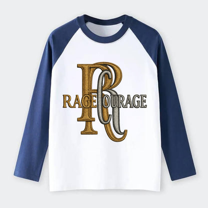 RAGE;COURAGE MODE Warrior Green Hat - Raglan Long Sleeve T-Shirt - Blue