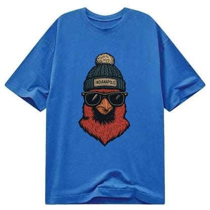 Indiana Cardinal wearing Indianapolis beanie with pom pom and wayfarer sunglasses - Classic T-shirt - Blue