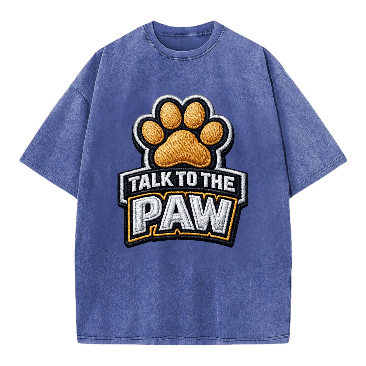 TALK TO THE PAW - raised paw in tan , sassy pet - Vintage T-shirt - Blue