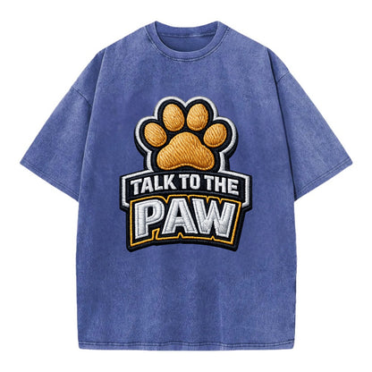 TALK TO THE PAW - raised paw in tan , sassy pet - Vintage T-shirt - Blue