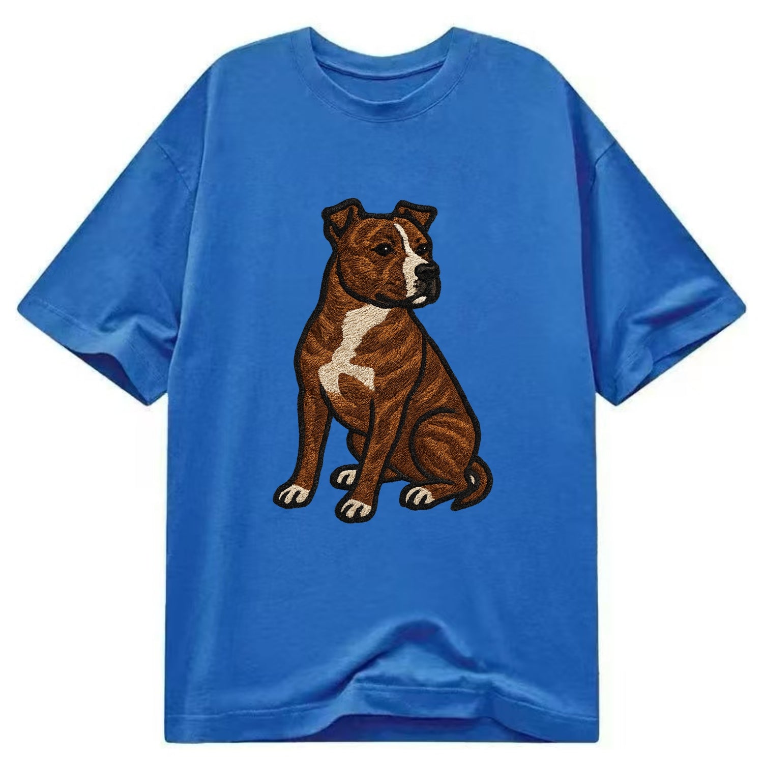 American Staffordshire Terrier - Brindle embroidered pose - Classic T-shirt - Blue