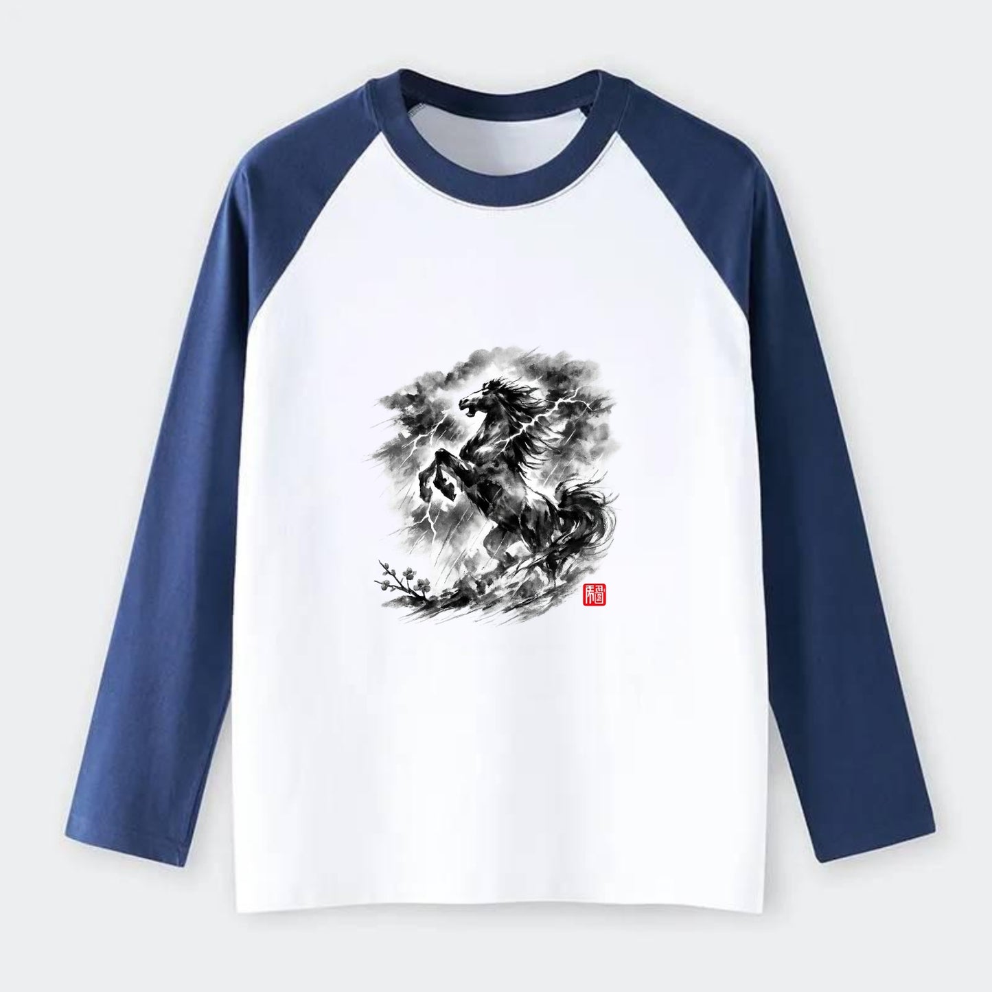 THUNDER HORSE | Storm horse with lightning elements | Dramatic storm - Raglan Long Sleeve T-Shirt - Blue