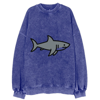 Great White Shark - Gray predator flat side profile - Vintage Sweatshirt - Blue