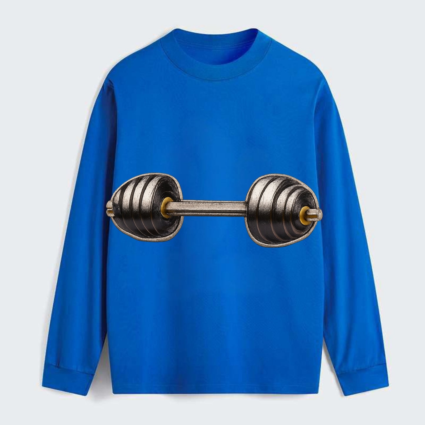 WEIGHTLIFTING BARBELL - heavy barbell with plates in silver and black , - Classic Long Sleeve Shirt - Blue