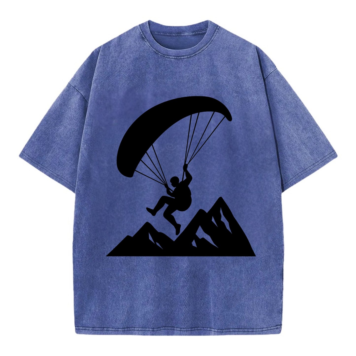 Paraglider soaring over mountain peaks - Vintage T-shirt - Blue