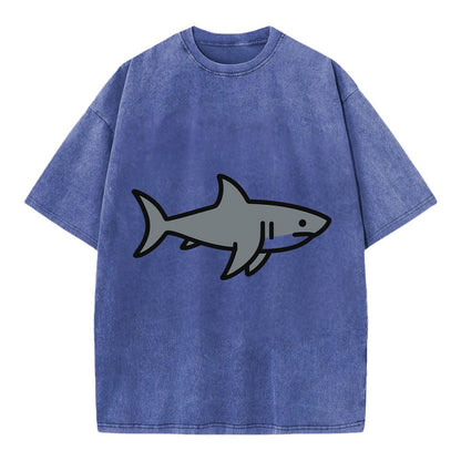 Great White Shark - Gray predator flat side profile - Vintage T-shirt - Blue
