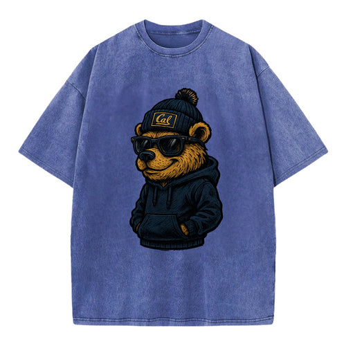 Berkeley Bear wearing Cal beanie with script patch - Vintage T-shirt
