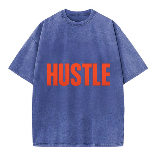 Bold typography design - "HUSTLE" - work hard, grind, chase dreams - Vintage T-shirt - Blue