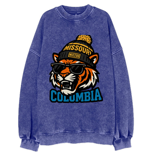 Columbia Tiger wearing Missouri beanie with Mizzou patch - Vintage Sweatshirt