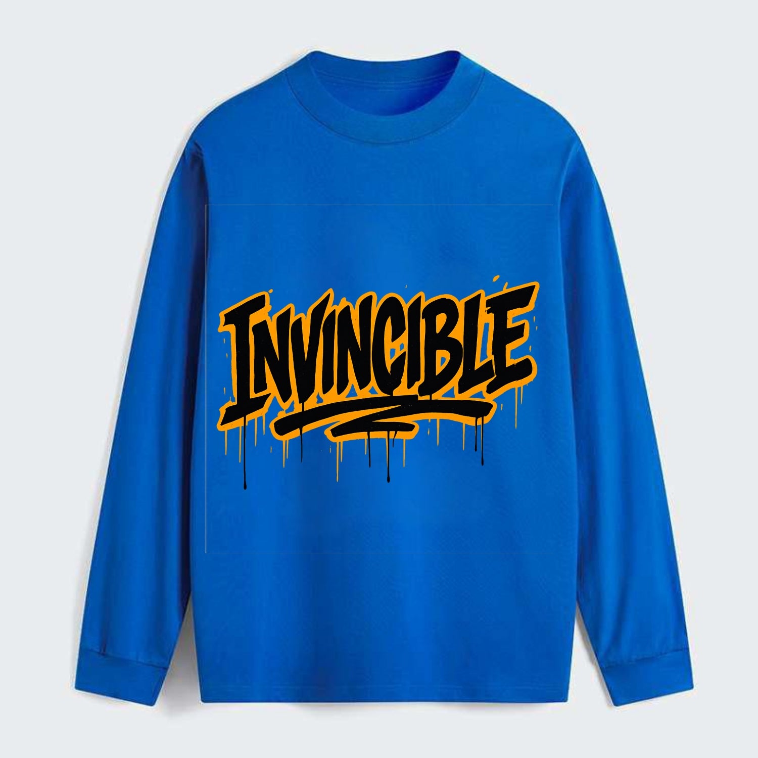 Bold typography design - "INVINCIBLE" - cannot be defeated, - Classic Long Sleeve Shirt - Blue