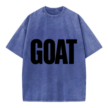 Bold typography design - "GOAT" - greatest of all time - Vintage T-shirt - Blue