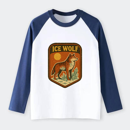 Ice Wolf Crystal  - Raglan Long Sleeve T-Shirt - Blue