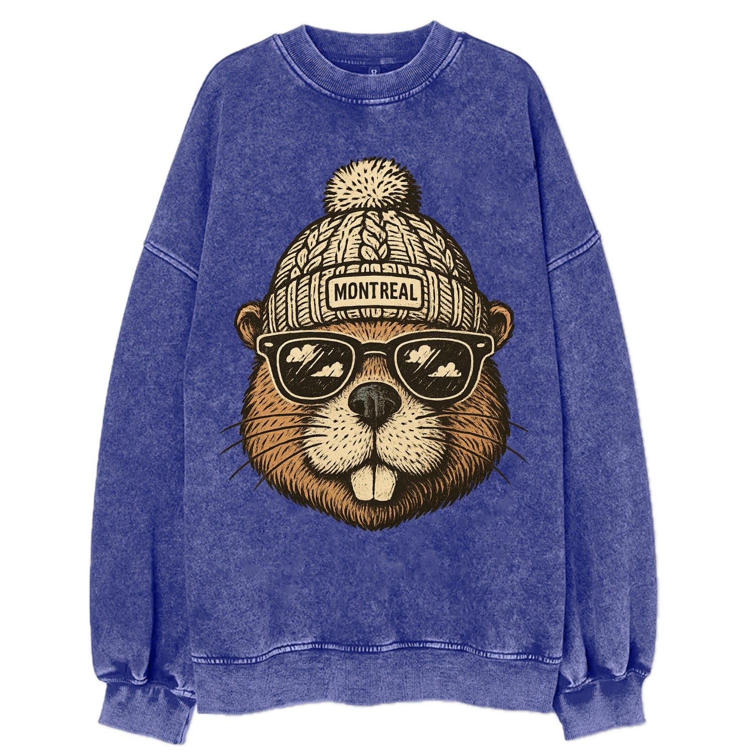 Montreal Beaver wearing Montreal beanie - Vintage Sweatshirt - Blue