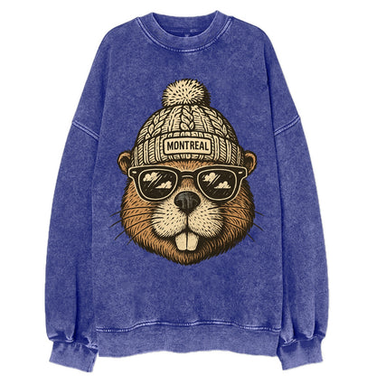 Montreal Beaver wearing Montreal beanie - Vintage Sweatshirt - Blue