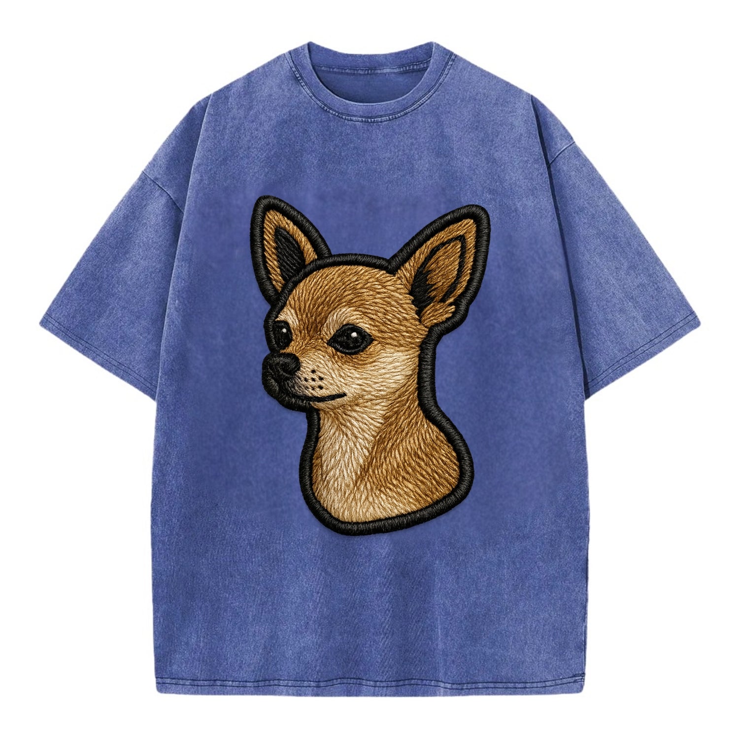 Chihuahua - Modern tiny dog logo with bo - Vintage T-shirt - Blue