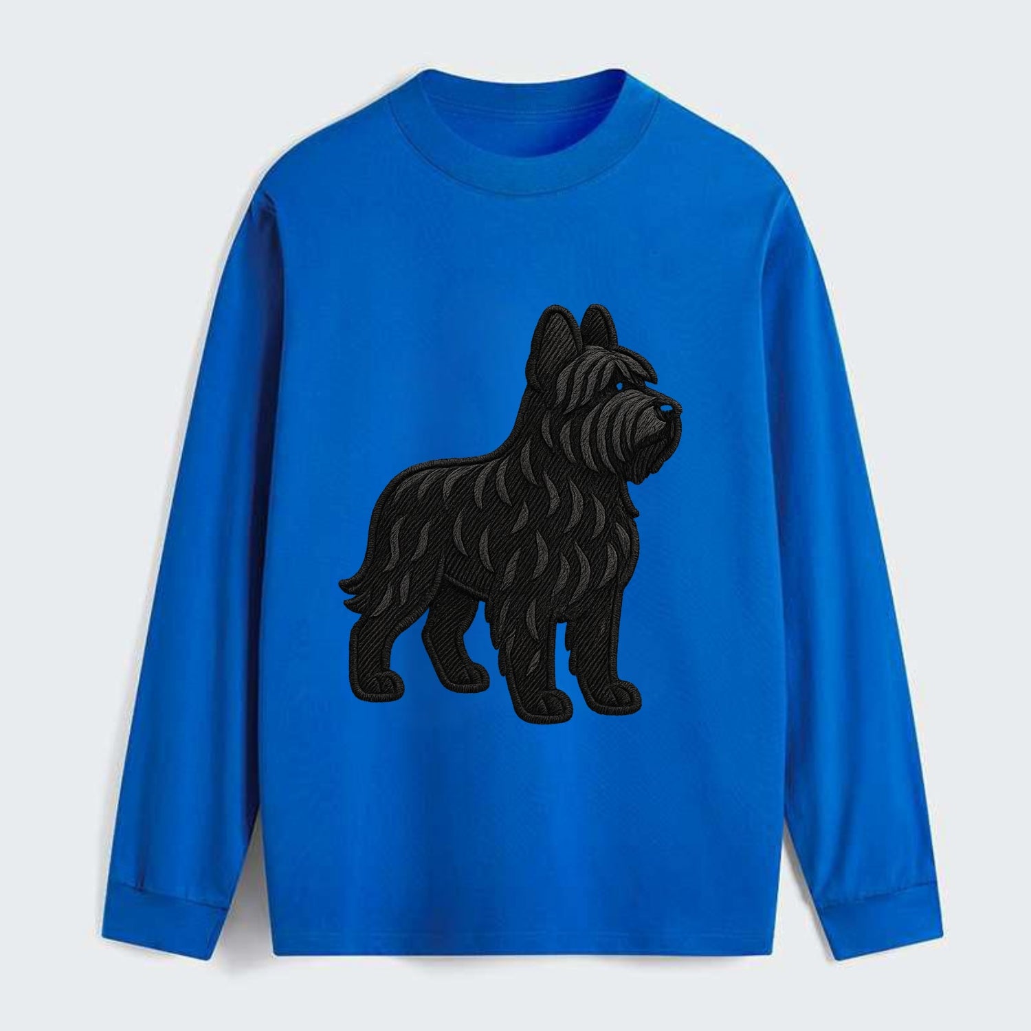 Briard - Black wavy coat embroidered herding pose - Classic Long Sleeve Shirt - Blue