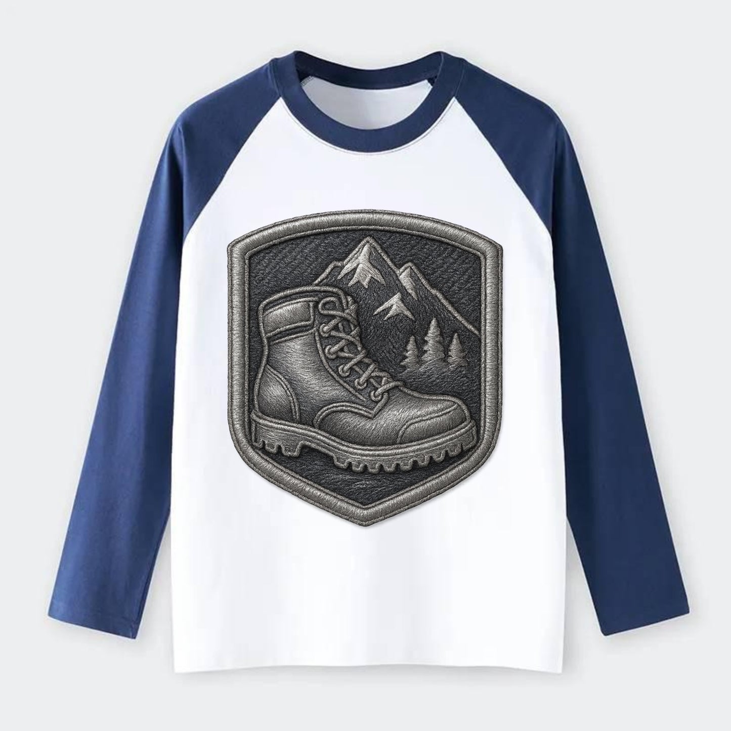 Hiking boots with mountain peak - hiker pride - Raglan Long Sleeve T-Shirt - Blue