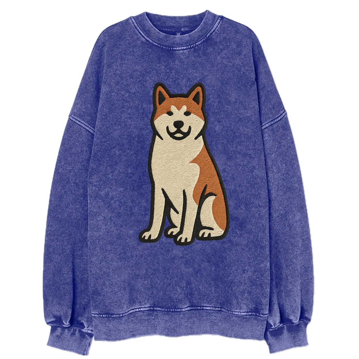 Akita - White and red sitting pose - Vin Vintage Sweatshirt - Blue