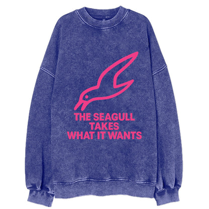THE SEAGULL TAKES WHAT IT WANTS | Aggressive seagull diving down - Vintage Sweatshirt - Blue