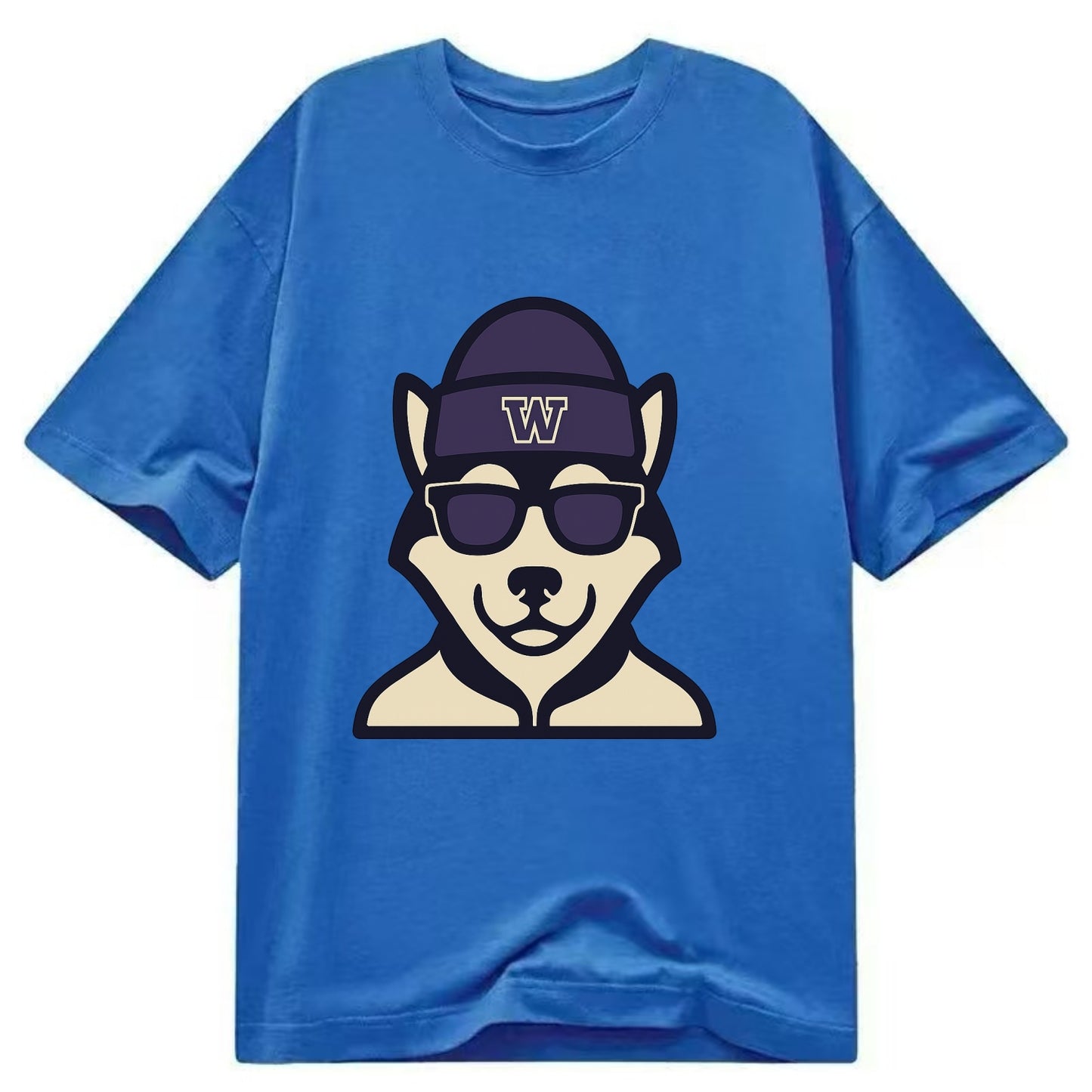 Seattle Husky wearing Washington beanie with W patch - Classic T-shirt - Blue
