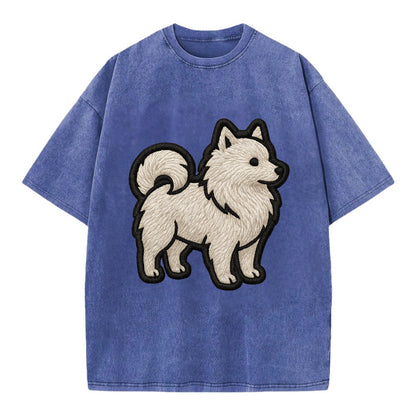 Japanese Spitz - Contemporary white spit - Vintage T-shirt - Blue