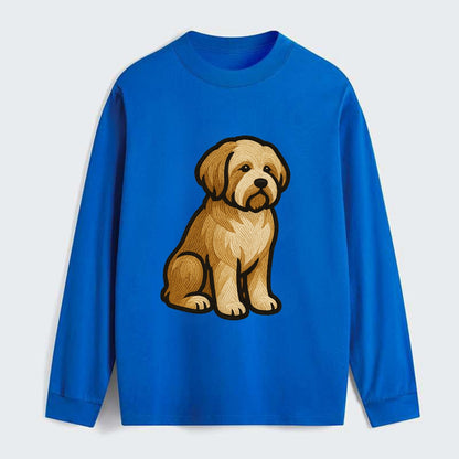 Tibetan Terrier - Gold and white embroidered sitting pose - Classic Long Sleeve Shirt - Blue
