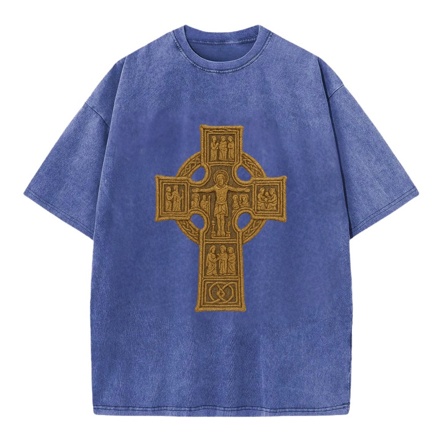 Monasterboice Cross - Vintage T-shirt - Blue