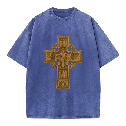 Monasterboice Cross - Vintage T-shirt - Blue