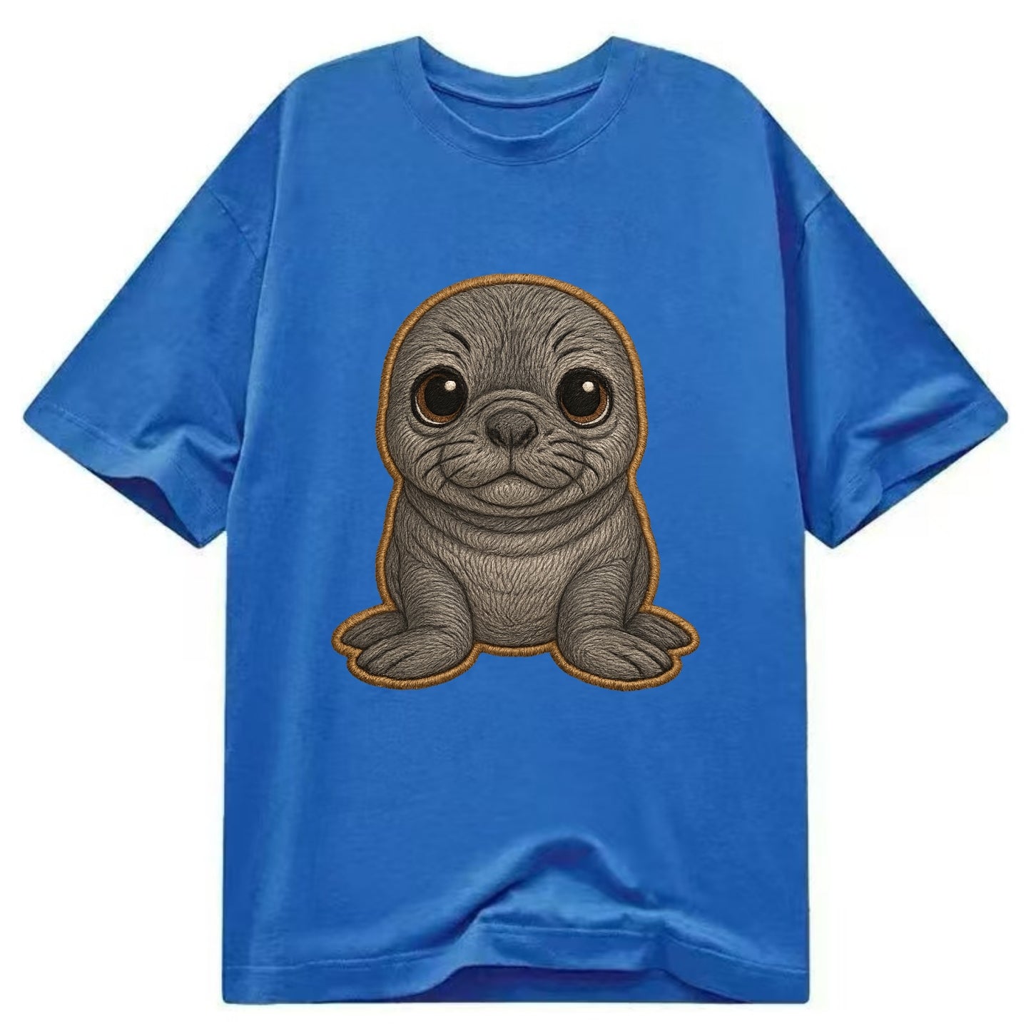 Baby Elephant Seal - gray wrinkly, tiny trunk nose, big dark eyes, front-facing, - Classic T-shirt - Blue