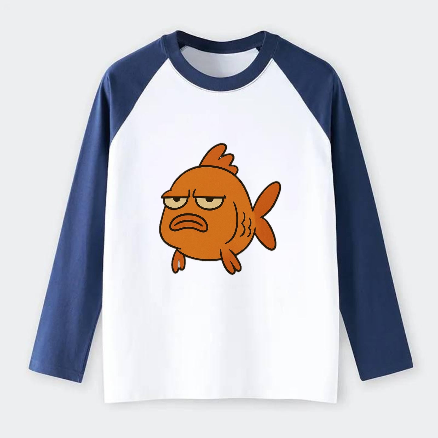 The Goldfish Judging Silently - Raglan Long Sleeve T-Shirt - Blue