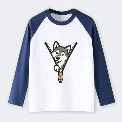 Alaskan Malamute - Raglan Long Sleeve T-Shirt - Blue